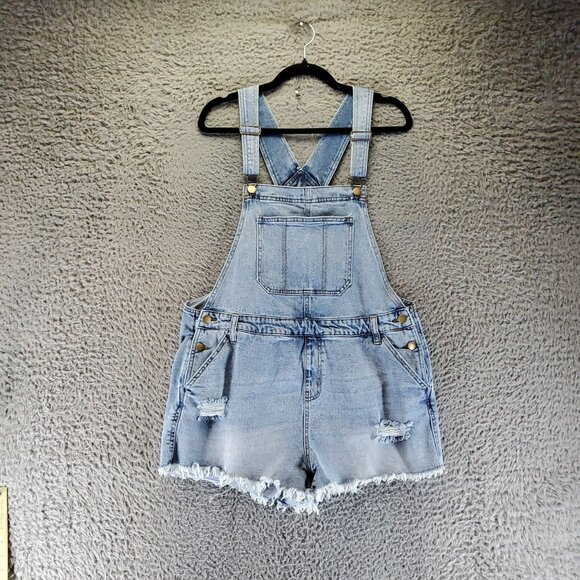 Wild Fable Overalls Womens XL Blue Denim Raw Hem Adjustable Shorts Shortalls - Picture 1 of 9